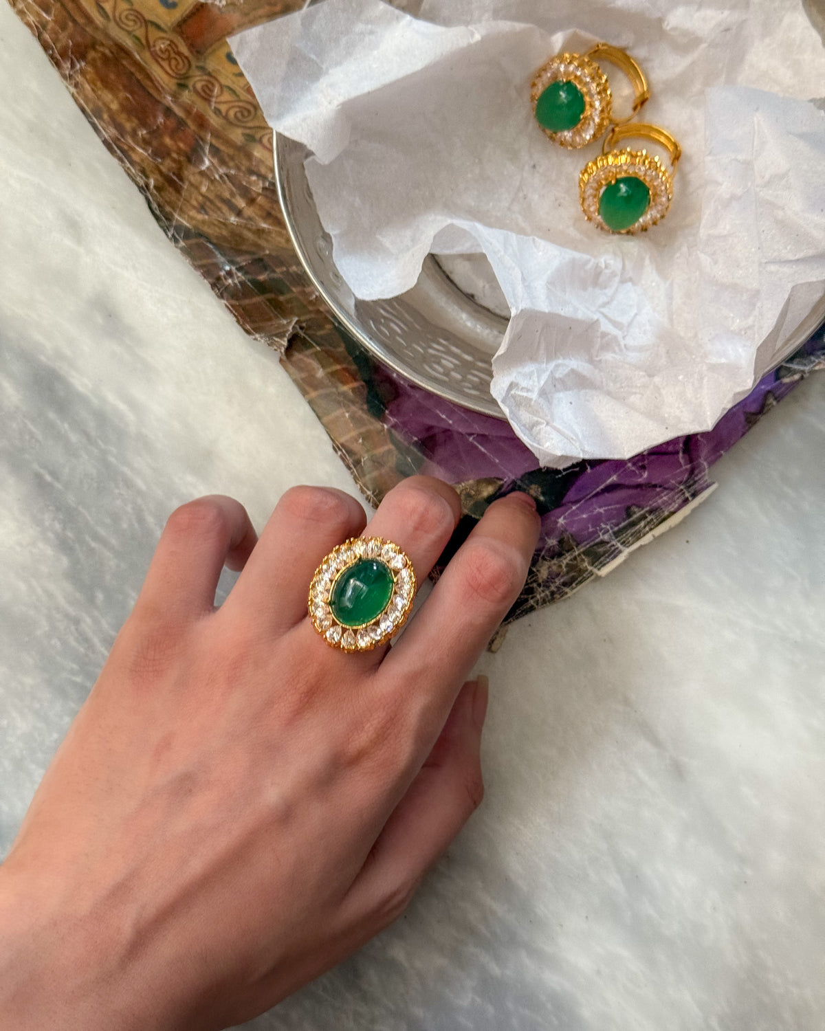 Aqsa Ring – green stone statement ring by ShehNoor Jewels