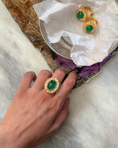 Aqsa Ring – green stone statement ring by ShehNoor Jewels