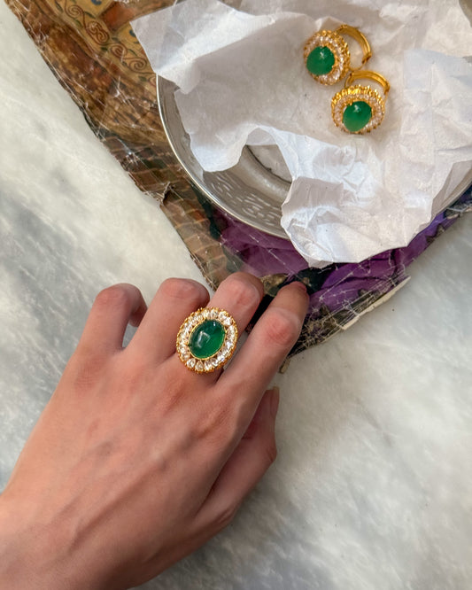 Aqsa Ring – green stone statement ring by ShehNoor Jewels